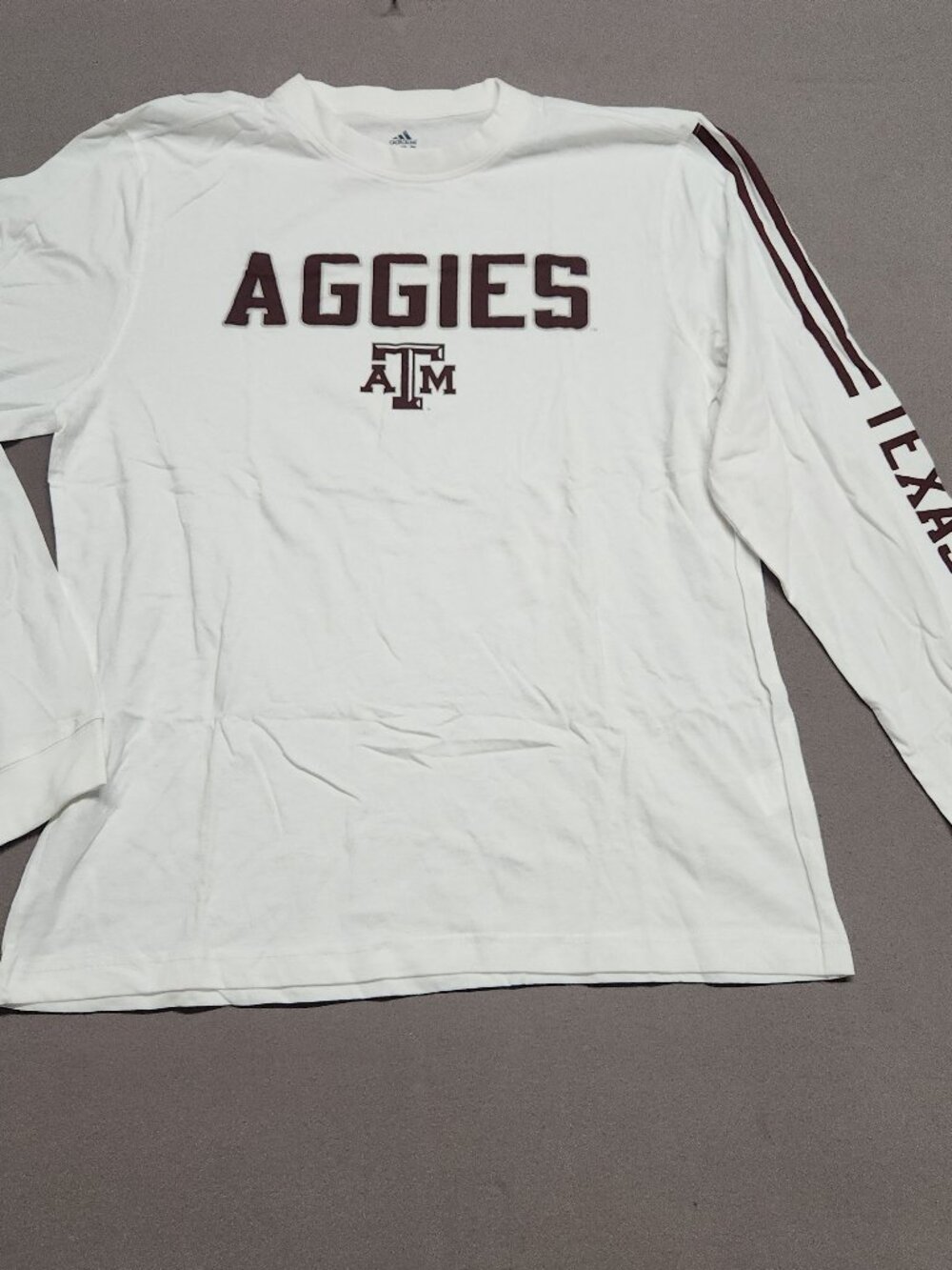 Adidas Texas A&M Aggies Long Sleeve T-Shirt Adult L 100% Cotton White 134